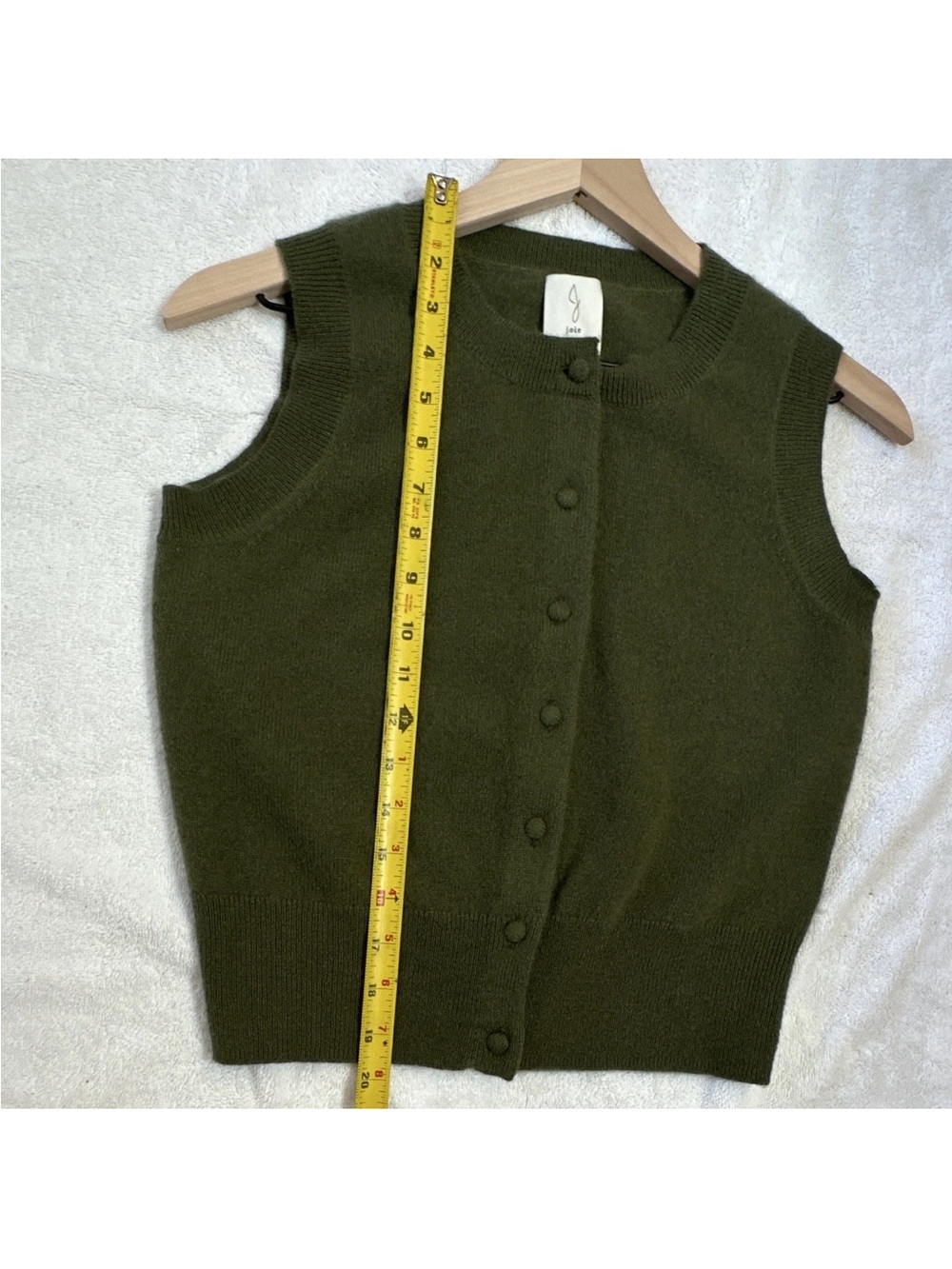 Joie Olive Green Cashmere Sleeveless Button-Front Vest - Picture 4 of 7
